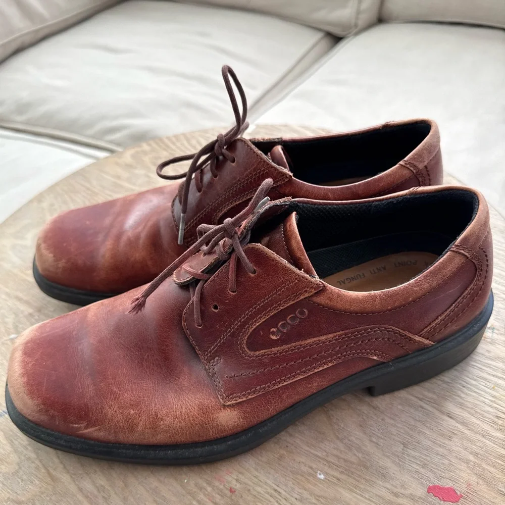 ECCO Brown Leather Plain Toe Oxfords Size 43